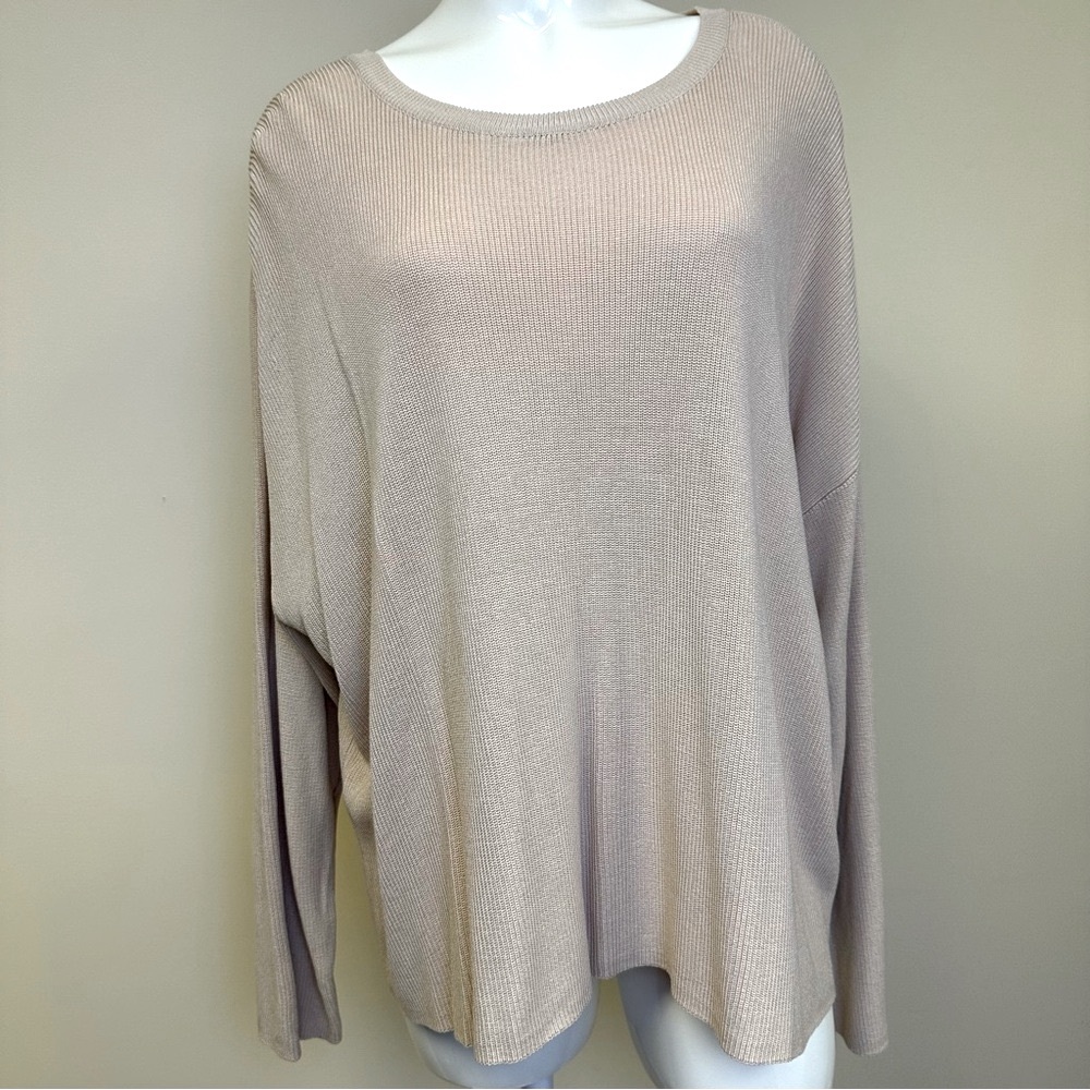 Eileen Fisher Tan Crew Neck Lightweight Sweater XL
